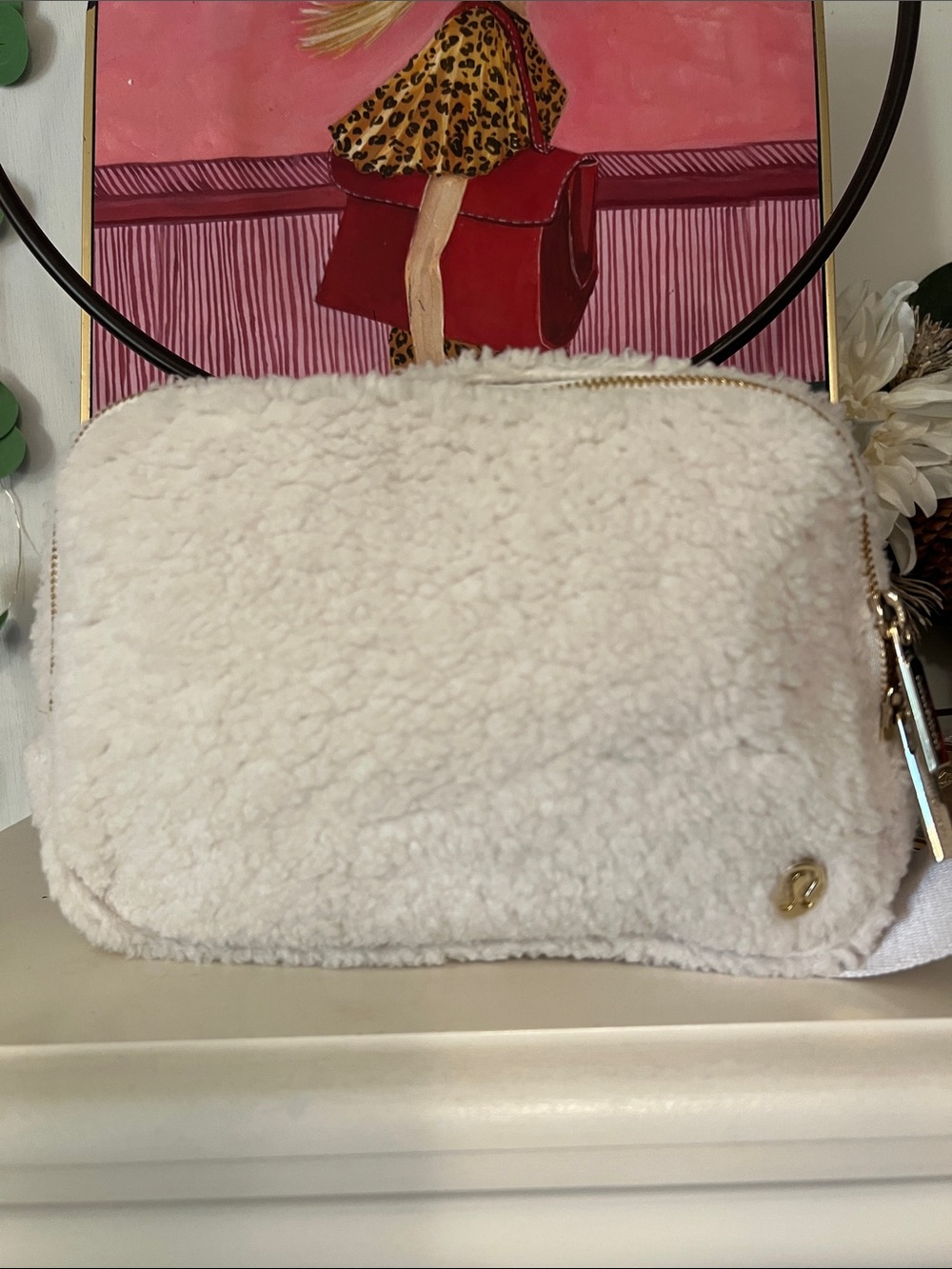 Lululemon Cream Sherpa Crossbody Bag/ belt bag with Gold Accent
